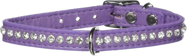 Signature Leather Crystal and Leather Dog Collar, 14-Inch, Lavender