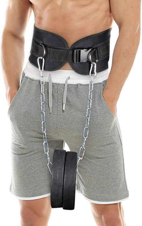 HemeraPhit Weighted Dip Belt with Chain, Pull-up Belt, Double D-ring Weightlifting Back Support Strap for Home Gym
