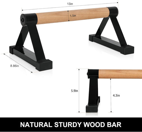 Wood Push Up Bars, Parallettes Anti-slip Handstand Bars for Calisthenics, Solid Wood with Sturdy Metal Bracket