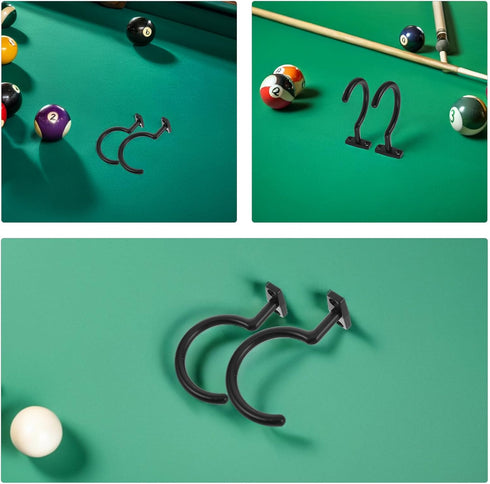 4pcs Cabilock Billiards Cue Hook Pool Cue Holder Metal Pool Table Side Mountable Rack for Hanging Balls and Triangle