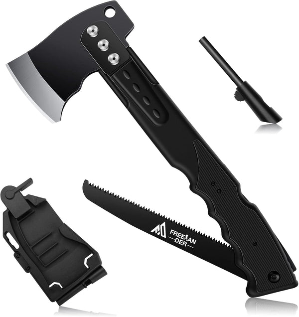Freelander 13" Camping Axe Multifunctional Survival Hatchet with Whistle, Folding Saw, ABS Sheath for Outdoor Hiking