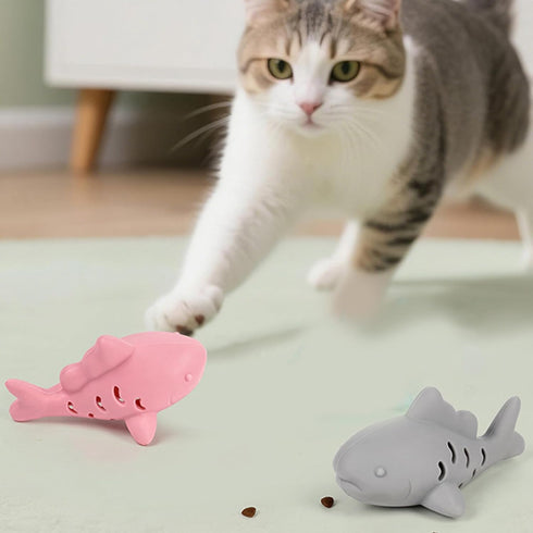 Generic 2Pcs Fish-Shaped Cat Treat Dispenser Toy, Cat Puzzle Feeder, Silicone Chew Food Feeder, Interactive Cats Treat