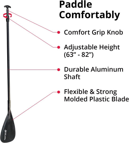 SeaSense Ex-O Blade 2 Adjustable Stand-Up Kayak Paddle, Black, 63” - 82” with Comfort Grip Knob