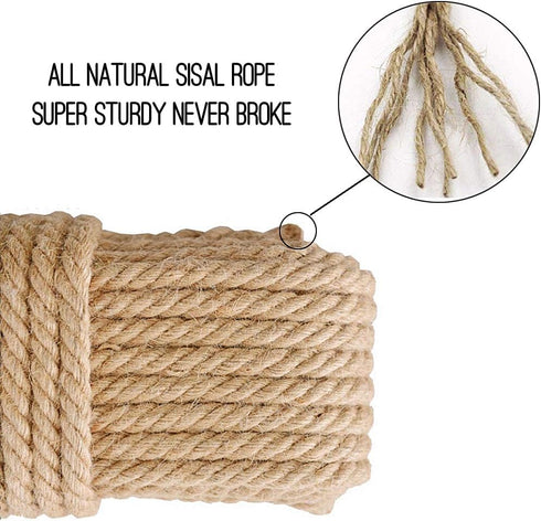 Aoneky Replacement Cat Scratching Post Sisal Rope - Hemp Rope for Cat Tree and Tower, 1/4'' 66 Ft