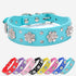 Rhinestone Flower Dog Collar - Sparkling Leather Pet Collar for Small and Medium Dogs (Blue M)
