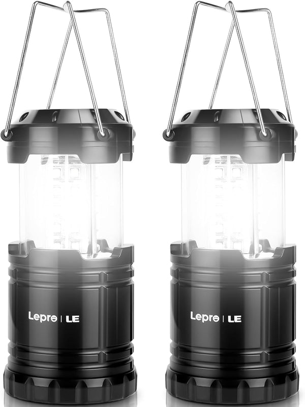 Lepro LED Camping Lanterns, Battery Powered, Collapsible, IPX4 Water Resistant Portable Lights for Emergencies