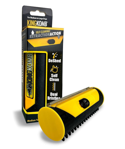 King Kanine Pet Grooming Brush - Self Cleaning Deshedding Tool for Dogs, Cats & Horses