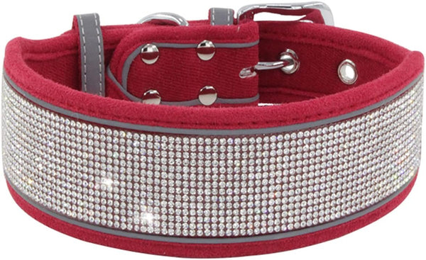 Rhinestone Dog Collar, Soft Comfortable Stylish Collar with Reflective Stripe, Adjustable Diamond Crystal for Small