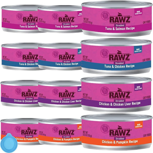 Rawz Natural Premium Canned Cat Wet Food, 12 Pack Variety Bundle, 5.5 oz Cans