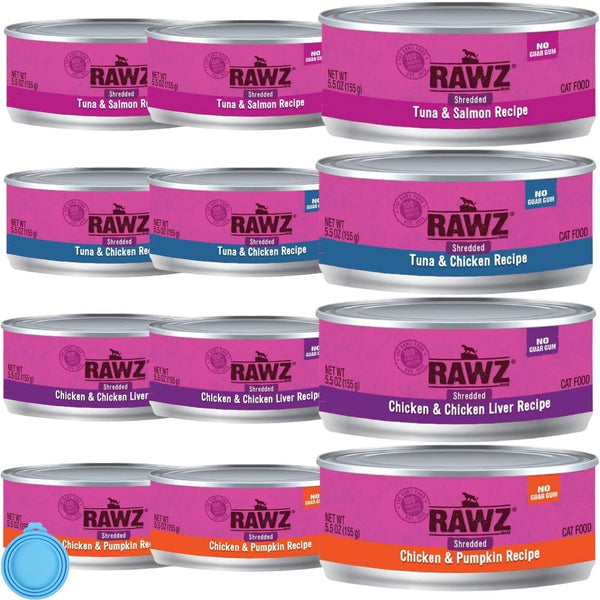 Rawz Natural Premium Canned Cat Wet Food, 12 Pack Variety Bundle, 5.5 oz Cans