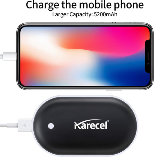 Karecel Rechargeable Hand Warmer, 5200mAh, Double-Sided Fast Heating Power Bank, Up to 11Hrs, Portable Heater