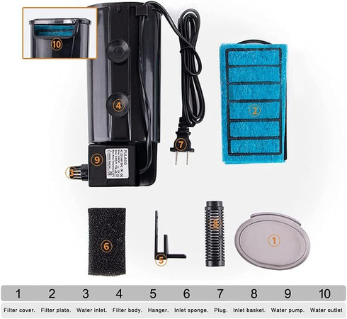 Internal Aquarium Filter, Waterfall Flow Pump with 2 Filter Sponges for Small Fish Tank, Turtle Tank, Shrimp, Frog