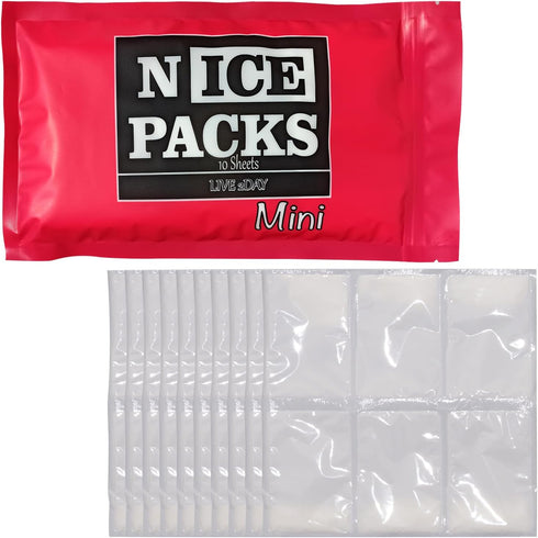 Nice Packs Reusable Dry Ice Packs for Shipping Frozen Food, Lunch Boxes, Coolers - Flexible and Long Lasting (10 Mini