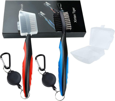 Pack of 2 Golf Club Brush Groove Cleaner, Retractable Zip-line and Aluminum Carabiner Cleaning Tools