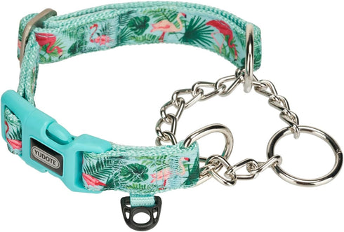 Martingale Dog Collar, Adjustable Floral No Pull Safe Training Collars with Steel Chain & Quick Release Buckle,