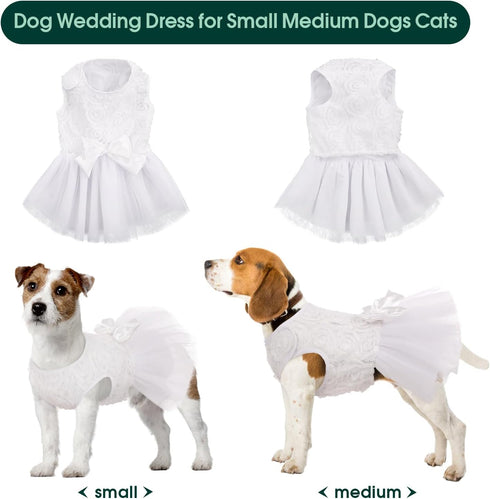 Kuoser Dog Dress, Adorable Pet Wedding Dresses for Small Medium Girl Dogs, White Princess Outfits with Lace Pearl Bow