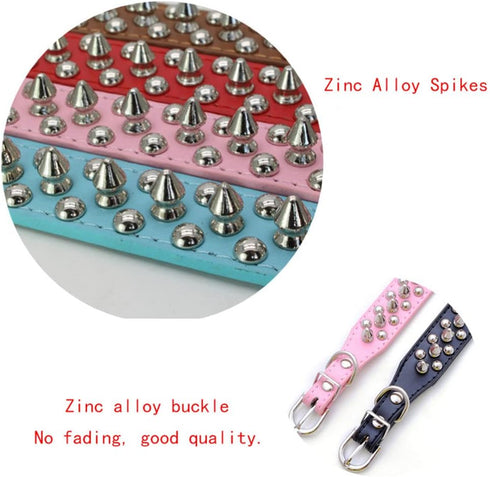 Spiked Dog Collar Leash Set, Leather Strap with Mushroom Rivet Spiky Studded Collars for Small to Large Dogs