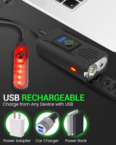Victoper High Lumens Bike Light, Super Bright USB Rechargeable Headlight & Tail Light Set for Night Riding