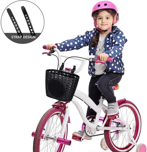 Kids Bike Basket with Adjustable Straps, Handlebar Bicycle Basket for Children Bike Accessories (Black)