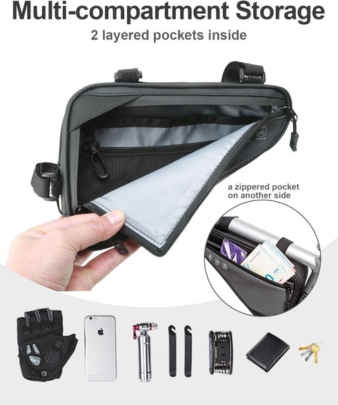 Reflective Bike Frame Bag - Water-Resistant Triangle Bag for Bicycle Tube Storage, Cycling Accessories for Phone, Tools