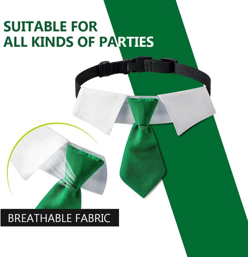 Dog Collar, Soft Polyester Bow Tie with Metal Buckle for Medium, Large, and Small Boys and Cats (Green/White)