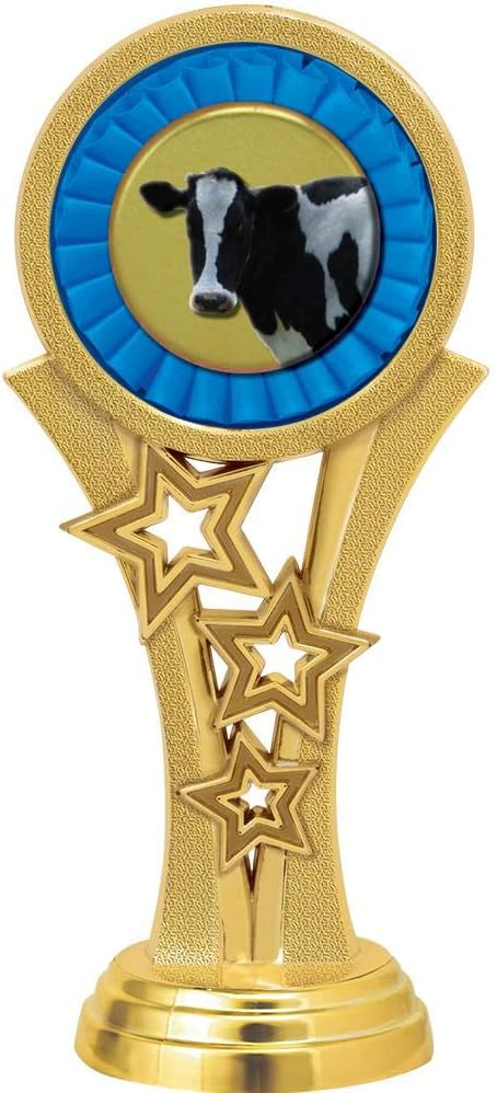 11" Crown Awards Cow Trophies, Blue Stars Dairy Cow Trophy Award, Free Engraving