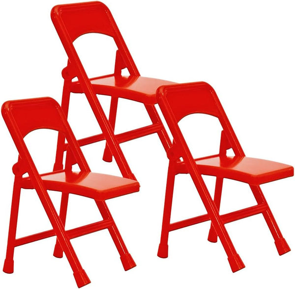 Set of 3 Red Folding Chairs for Wrestling Action Figures