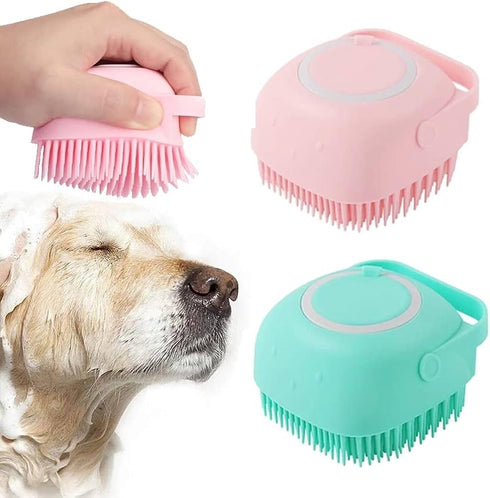 Pet Brush and Shampoo Dispensing Tool - 2-in-1 Deshedding Tool with Soft Silicone Bristles - Cute Animal Design (Baby