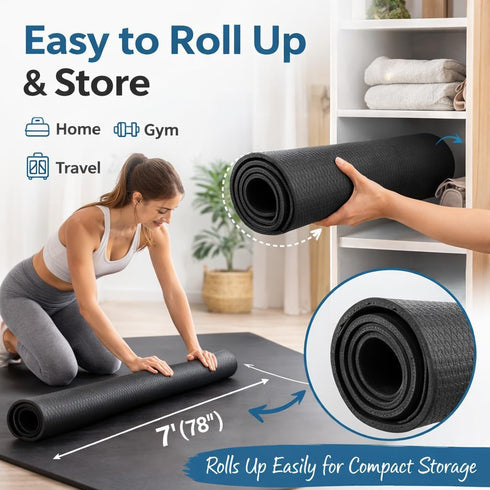 7' 3', 7mm Japard Large Workout Exercise Mat x Extra Wide Pilates Mat Thick EVA Foam, Non-Slip Home Gym Floor Mat