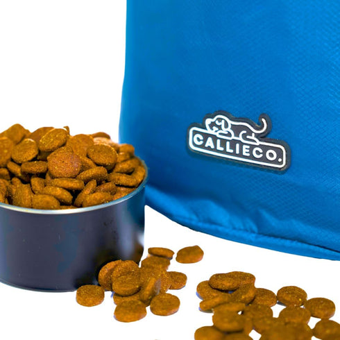 Dog Food Travel Bag with 1 Cup Scoop: Waterproof Kibble Storage Container for Home, Camping, 32 Cups (Blue)