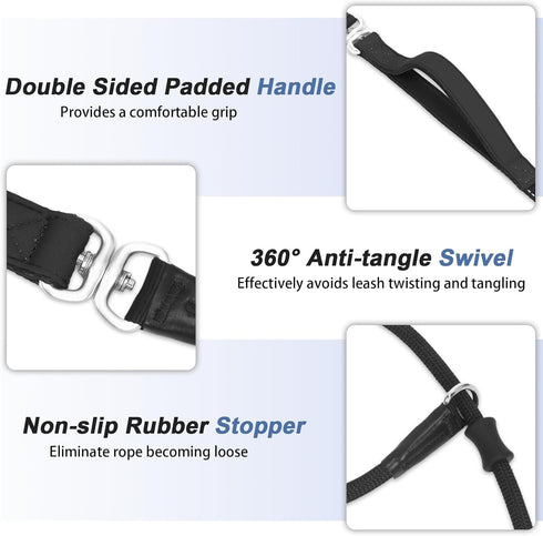 Slip Lead Dog Leash with Double Handle, Reflective Heavy Duty Nylon Slip Leash for Large Medium Small Dogs, 5FT Black