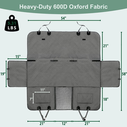 100% Hammock 54" 58", FURHAB Dog Car Seat Cover for Back Seats Waterproof with Metal Buckle Mesh Window Scratch Proof