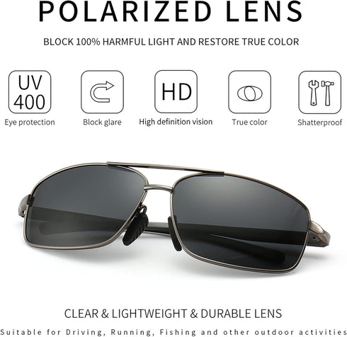 SUNGAIT Ultra Lightweight Rectangular Polarized Sunglasses UV400 Protection