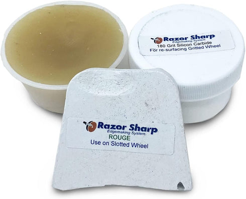 Razor Sharp Edgemaking System Accessories Pack Including Conditioning Wax, Jewelers Rouge and Silicon Carbide Grit |