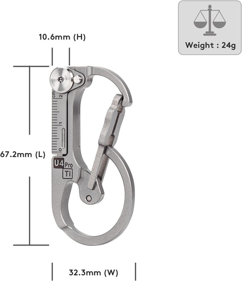 U4 RovyVon Pro+ Plus Titanium Carabiner Keychain Knife, EDC Multitool Pocket Clip with Replaceable Sharp Blade