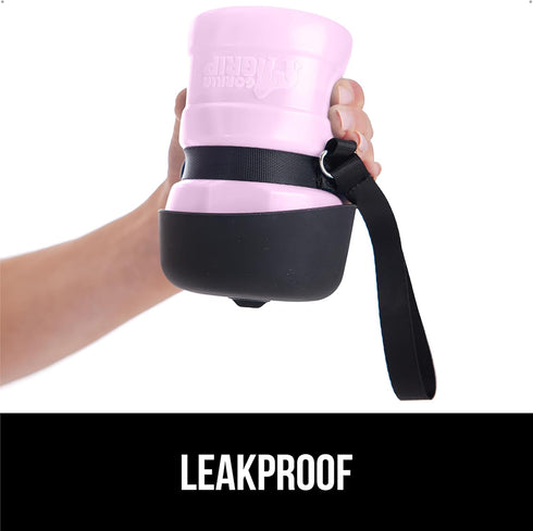 GORILLA GRIP Dog Water Bottle, 12 oz Portable Leak Proof Dispenser for Dogs, Pink Silicone Travel Bowl for Hiking