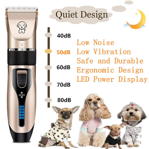 Professional USB Dog Clippers, Low Noise Rechargeable Pet Grooming Kit with LED Display and Nail Kits