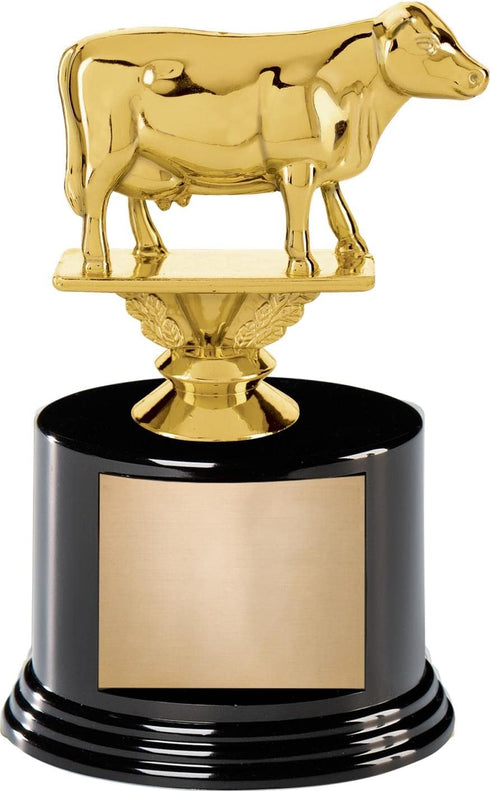 Dairy Cow Trophy, 5.5" Cow Dairy Trophy On Black Round Base
