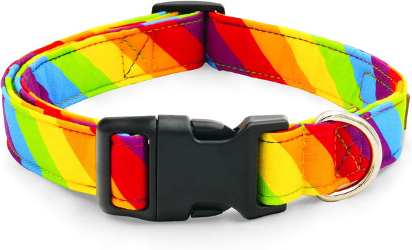 Rainbow Dog Collar, Cute Adjustable Striped Collar for LGBT Pride Month with Strong Plastic Buckle for Small Medium