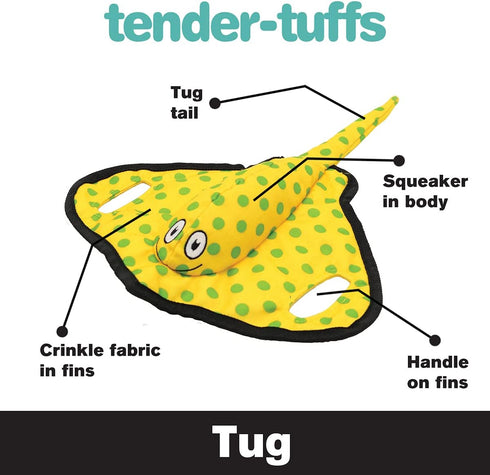 SmartPetLove Snuggle Puppy Tender-Tuffs Tug of War Dog Toy - Extra Large Yellow Stingray Big Ray with Puncture