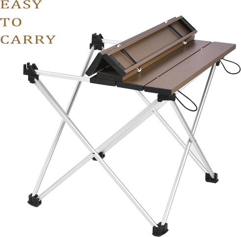 Grope Portable Camping Table with Aluminum Table Top, Folding Beach Table Easy to Carry, Prefect for Outdoor, Picnic