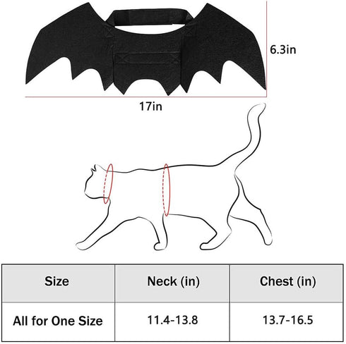 Cat Halloween Costume with Bat Wings, Pet Apparel for Halloween Party Dress Up for Cats and Small Dogs