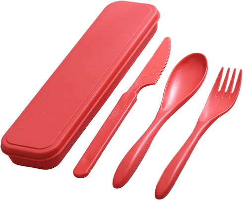 Portable Cutlery Set with Case, Reusable Plastic Knife, Fork, Spoon Tableware Set for Camping, Picnic, Office, School,
