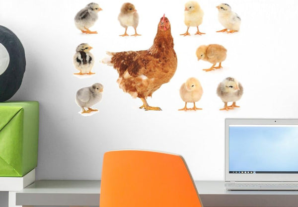 Wallmonkeys Family Mama Chicken Wall Decal Sticker Set, Individual Peel and Stick Graphics, 18 in W x 12 in H