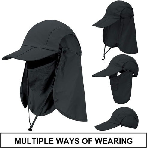 Foldable Sun Cap with Face Mask Neck Flap, Fishing Hats, UPF 50+ Protection Caps