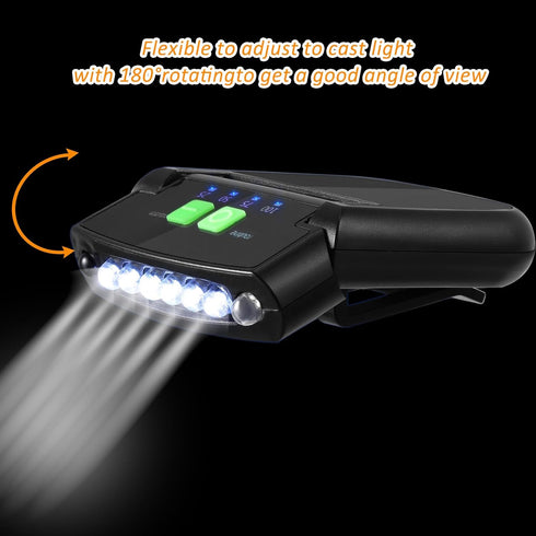 Mudder LED Clip on Cap Lights, USB Rechargeable Waterproof Ultra Bright Hat Flashlight for Fishing Camping