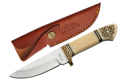 SZCO Supplies DH-8036 Celtic Knot Bandit Hunting Knife with Sheath, 7.75" Length, White Bone Handle