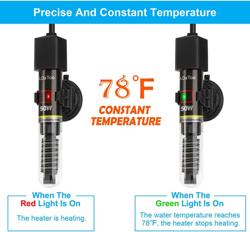 Mini 50W Aquarium Heater, Small Fish Tank Heater with Free Thermometer Sticker, 50 Watt.