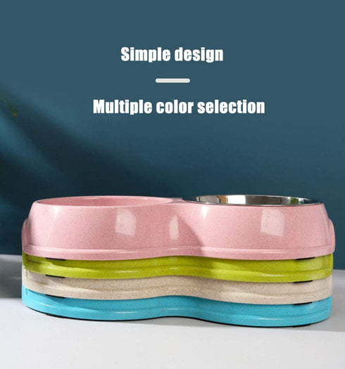 Tineer Double Pet Dog Slow Feeder Bowl, Stainless Steel Anti-Choke Puppy Food and Water Feeder (Pink) for Dogs Cats