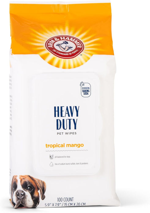 Arm & Hammer Heavy Duty Pet Bath Wipes, 100 Count Dog Wipes to Remove Odor & Refresh Skin, Mango Scent